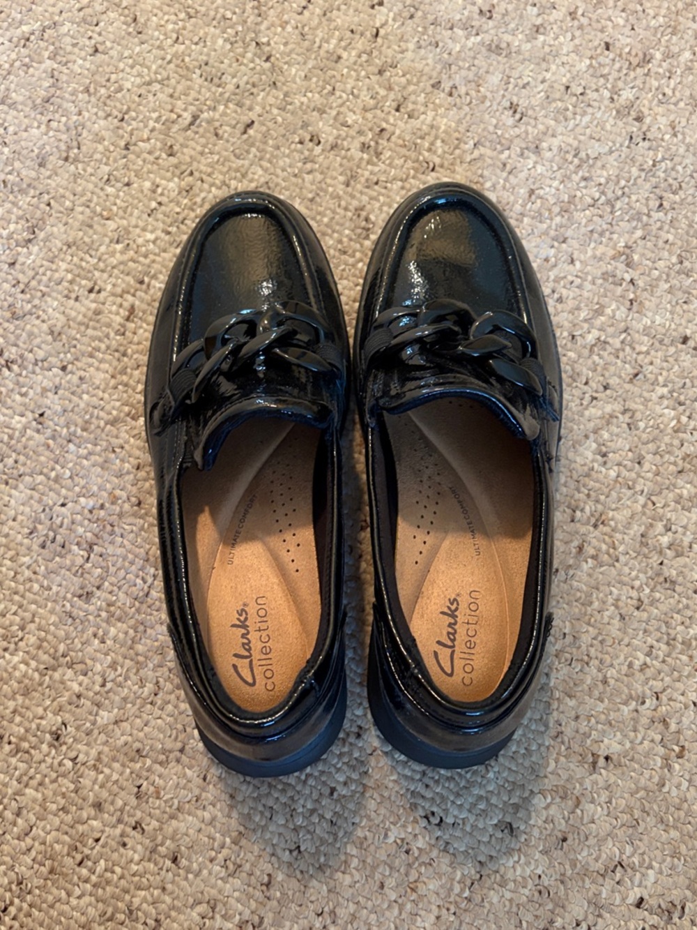 Women’s Black Patent Leather Slip-On Loafers (Clark’s Size 7.5)